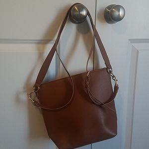 Faux leather cognac crossbody or over shoulder